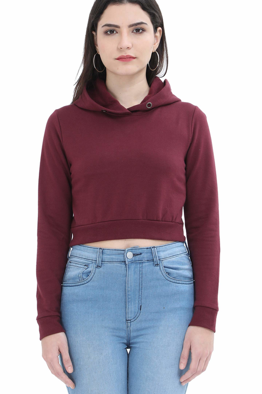 Chic Maroon Crop Hoodie for Women – Cozy and Stylish