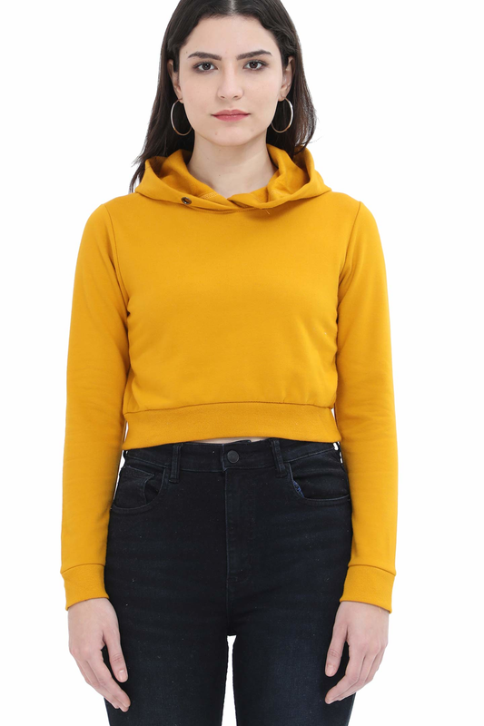 Vibrant Mustard Yellow Crop Hoodie for Women – Trendy and Comfortable