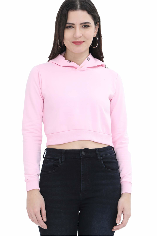 Soft Light Baby Pink Crop Hoodie for Women – Elegant and Comfy